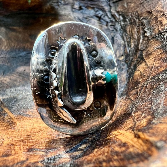 925 Sterling Silver Turquoise Cowboy Hat Statement Ring Size 8 • Southwestern •